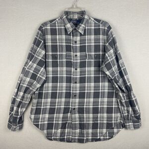 Polo Ralph Lauren Shirt Mens Large Button Down Gray Plaid Flannel Elbow Patch